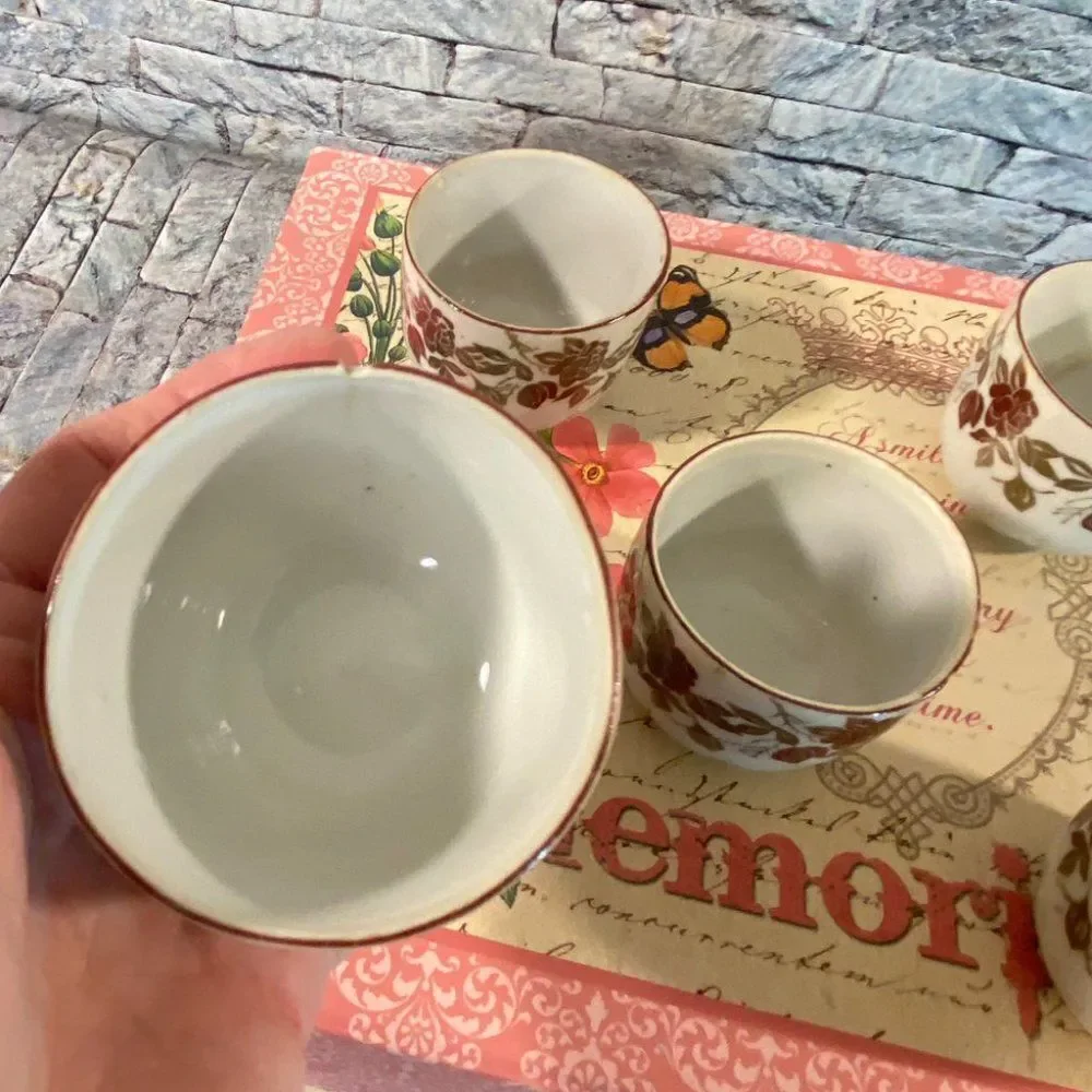 Vintage Japanese Tea Cups Floral Hand Painted 5 Pieces Bone China